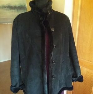 Black Suede and Fur Lined Gallery Jacket - XL - Like New